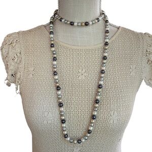 Endless Strand of Lustrous Natural Multi-Colored Gray-Toned Pearls Necklace